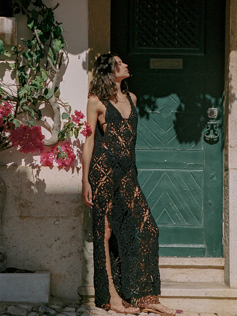 Black crochet online maxi dress