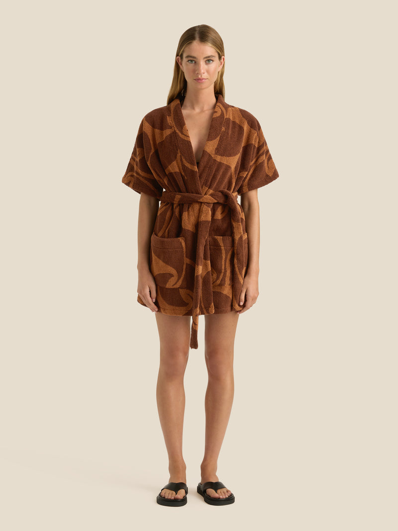 Towelling Mini Robe | Wave Umber