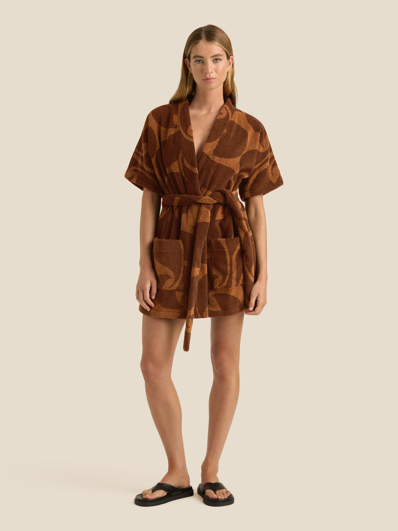 Towelling Mini Robe | Wave Umber