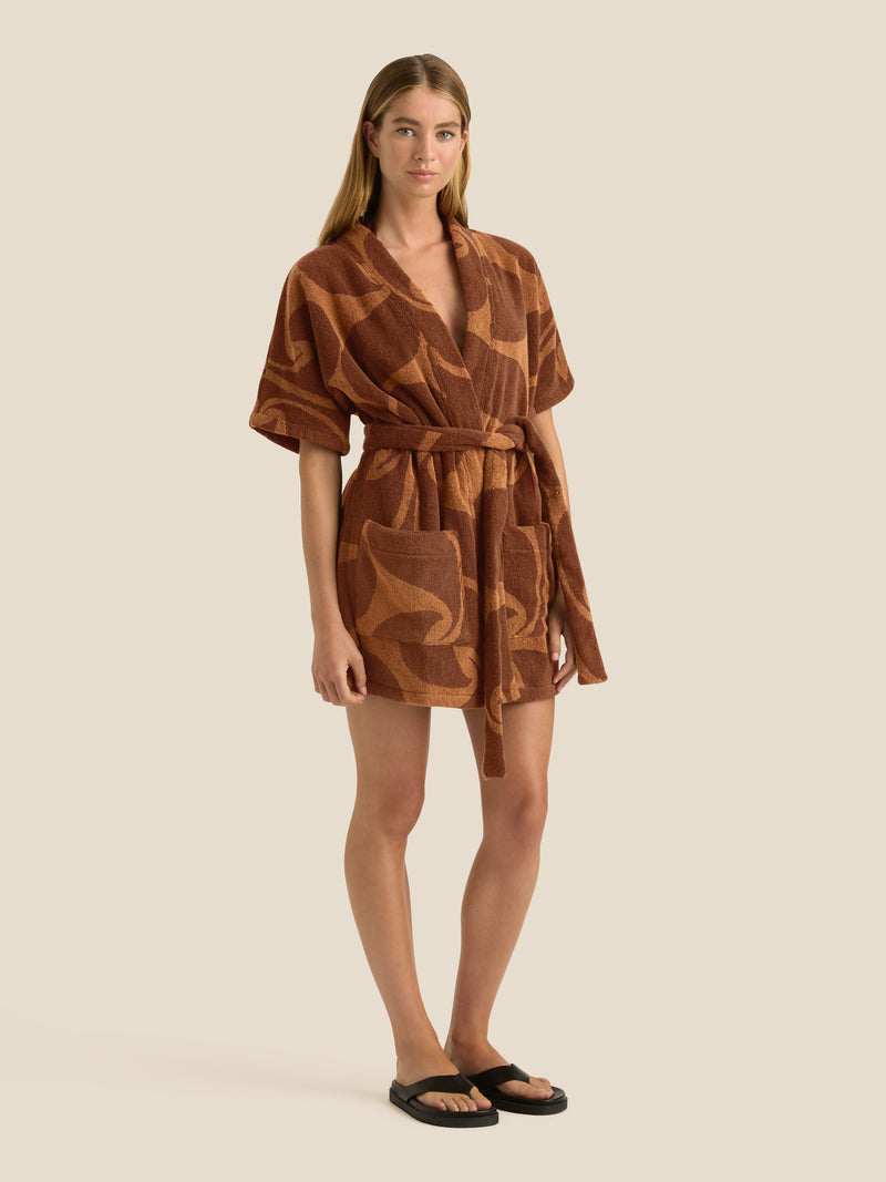 Towelling Mini Robe | Wave Umber